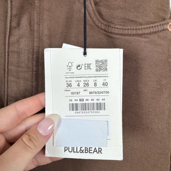 Pull&Bear Brown Flare High Rise Cotton Jeans Size 4 NWT - Picture 4 of 9